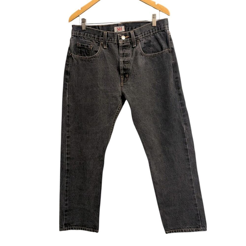 Levis 501 Jeans Mens 36x30 Pants Black Wash Workwear Faded Button Fly #499